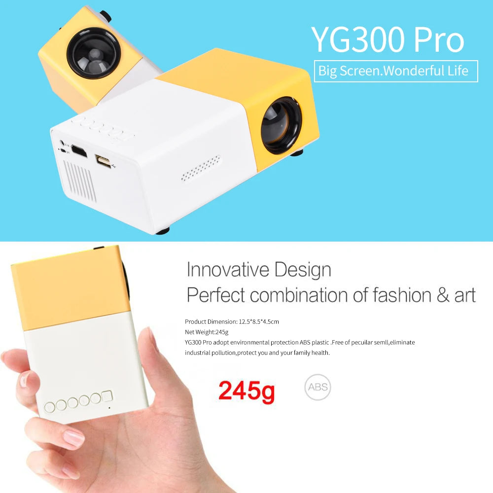 YG300 Pro Mini Projector - Portable LED Beamer with 1080P Full HD Support, HDMI and USB Connectivity